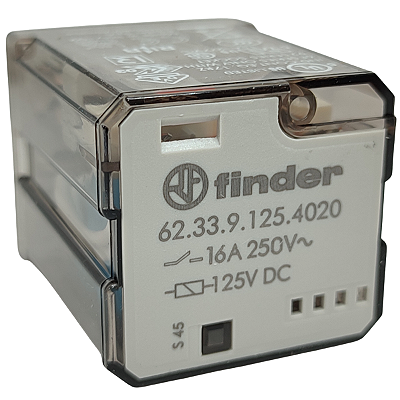 62.33.9.125.4020 RELÉ DE POTÊNCIA FIXAÇÃO BASE 3 REVERSÍVEIS 125 VDC FINDER