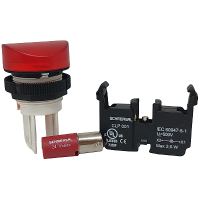 CLV 2/13 + CLP001 + S1LS/13 24VCA/CC BA9S SINALEIRO 22MM ALUMÍNIO FACEADO VERMELHO 14621213 SCHMERSAL