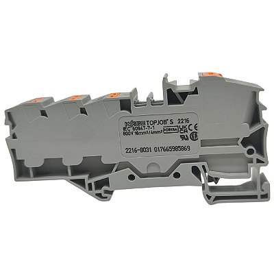 2216-8031 BORNE DE DISTRIBUIÇÃO COM BOTÃO DE PRESSÃO 01 ENTRADA FLEXÍVEL DE 0,5 À 25 MM² 90A E 6 SAÍDAS WAGO