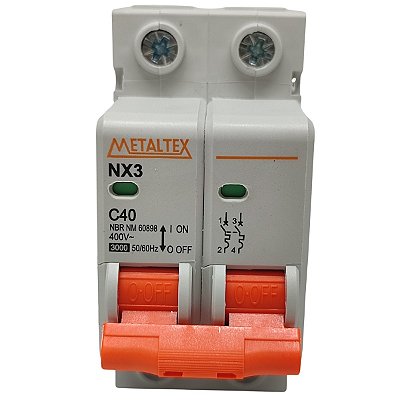 NX3-2C40 MINI DISJUNTOR 3KA 2 PÓLOS CURVA C 40A I27674 METALTEX