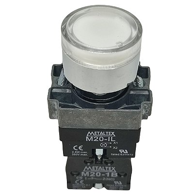 M20IGR-W7-1C PULSADOR ILUMINADO 22MM METÁLICO BRANCO 24V 1NA+1NF I23336 METALTEX