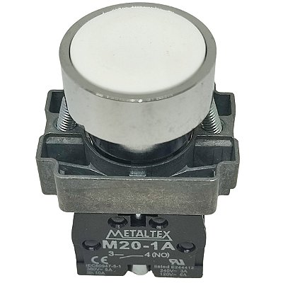 M20AFR-W-1A PULSADOR FACEADO 22MM METÁLICO BRANCO 1NA I23320 METALTEX