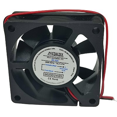 6020D24MS VENTILADOR 60X60X20MM 24VCC BUCHA 3400RPM I20611 METALTEX