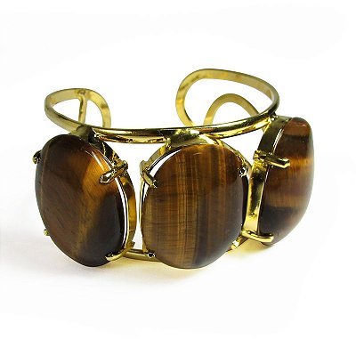 Bracelete Olho de Tigre Três Pedras - Regulável