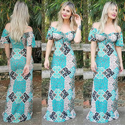 Vestido sereia longo geometric Green