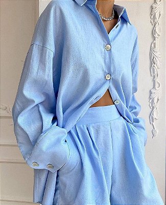 Conjunto em linho alfaiataria oversized - Azul