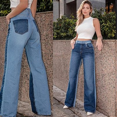 Wide leg jeans two-toned