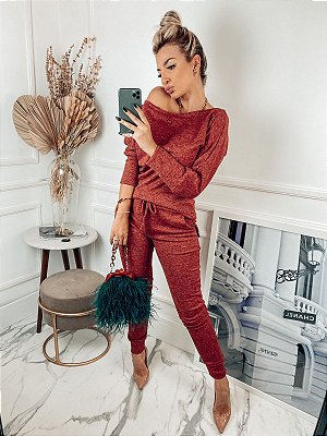 Conjunto blusa e calça jogger em lanzinha Michele - Telha