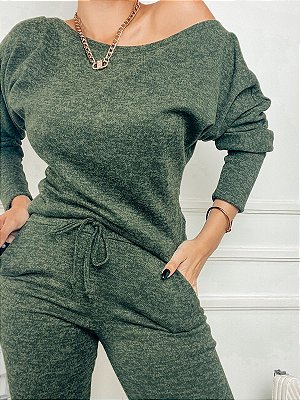 Conjunto blusa e calça jogger em lanzinha Michele - Verde