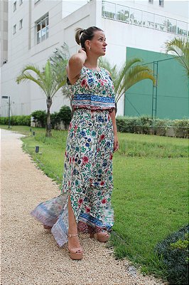 Vestido longo estampado summer flowers