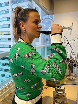 Blusa em tricot verde com zebrinhas