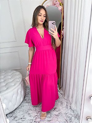 Vestido longo em crepe duna - pink