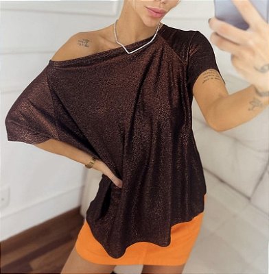 Blusa canoa em malha lurex - Vermelha