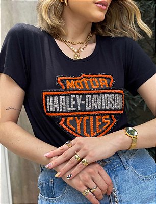 Tshirt Harley com pedrarias bordada à mão
