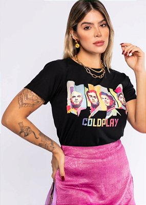 Tshirt Coldplay em malha na cor preta rock