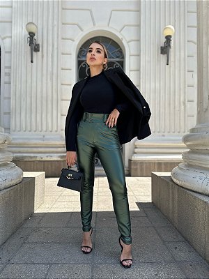 Calça skiny em couro ecológico premium Verde