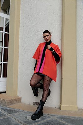 Poncho bicolor em tricot - Um luxo