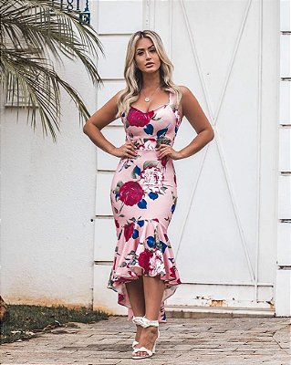 Vestido estampa floral rosa