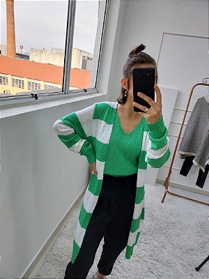 Conjunto de 2 peças em tricot - blusinha e cardigan listrado