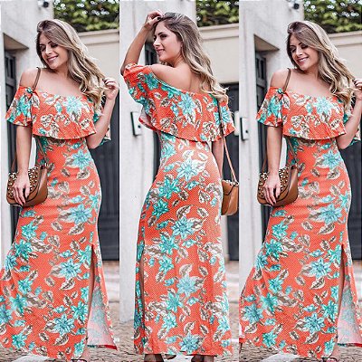 Vestido ciganinha floral orange