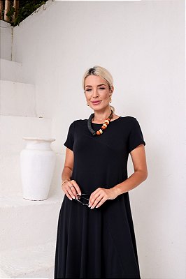 Vestido em Malha Viscolycra Premium Assimétrico  preto - tamanho único - veste do 38 ao 46