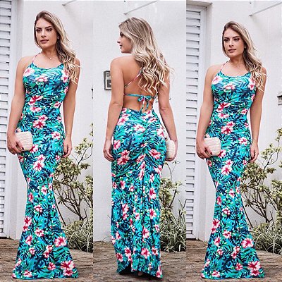 Vestido estampa flowers com decote nas cotas