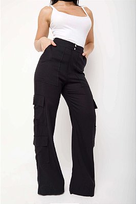 Calça Cargo Max Colors Linho - Preta