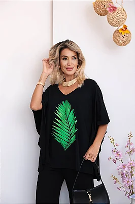 Blusa Feminina Folha - Preta