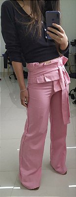 Calça pantalona musa de linho - Rosa barbie