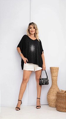 Blusa Feminina com cristais - preto