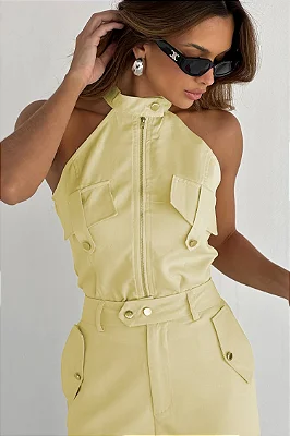 Conjunto Elegante Gola Alta - amarelo