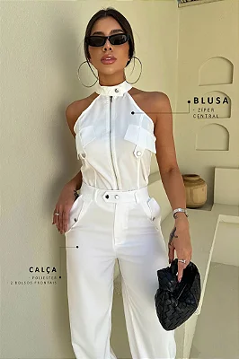Conjunto Elegante Gola Alta - Offwhite