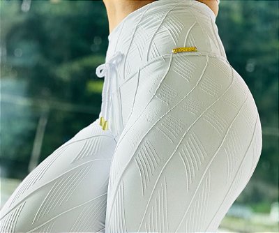 Calça legging fitness branca em jacquard - tamanho único