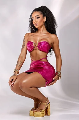 Conjunto Carnaval Saia e Top com Metal Orgânico – Pink