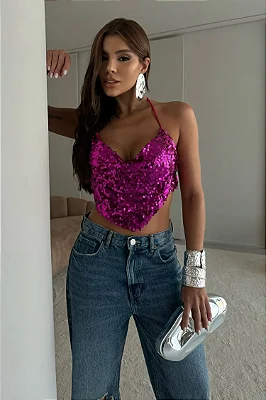 Cropped Paetê Pink