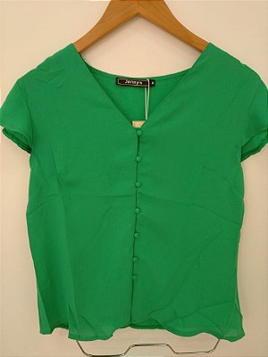 Blusa de manguinha com botões forrados - verde bandeira