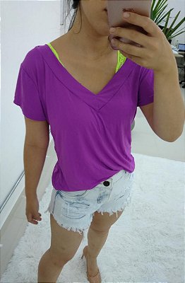 T-shirt podrinha em poliamida - Roxo Neon