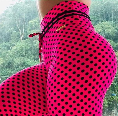 Calça legging fitness levanta bumbum pink com estampa poá - tamanho único
