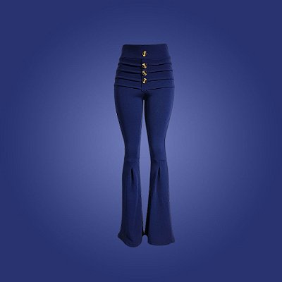 Calça flare em malha crepe - Luana - Azul Marinho