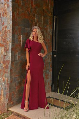 Vestido longo em malha crepe Carol - Marsala