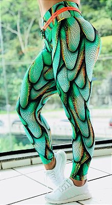 Calça legging empina bumbum com estampa verde 3D TOP