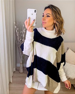 Poncho tricot em fio mousse - Off white