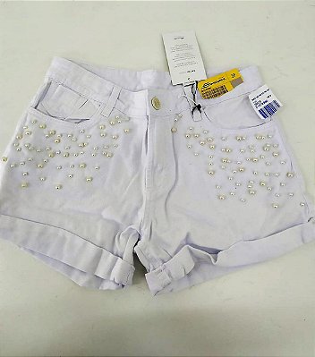 Shorts jeans boyfriend branco com pérolas