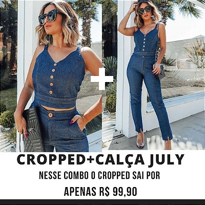 COMBO BLACK - Cropped + Calça cigarrete jeans July