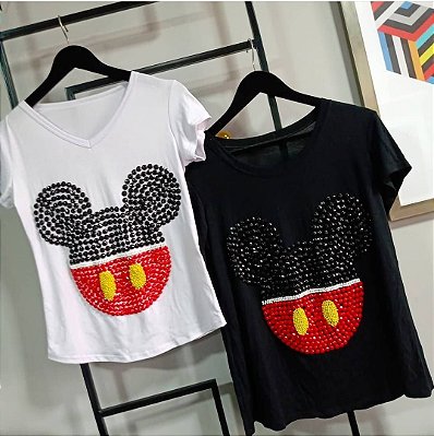 Tshirt plus size bordada a mão - Mickey - do tamanho P ao G5 plus size