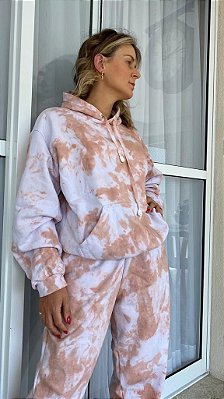 Conjunto em Moletom Tie Dye Nude do P ao GG (calça e blusa)