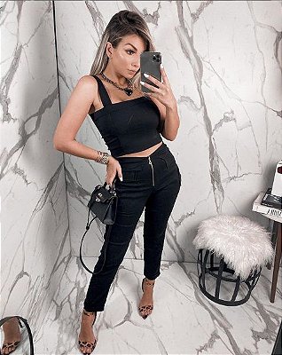 Conjunto Helo Cropped e Calça Preto