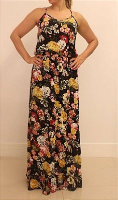 Vestido longo em tecido com estampa floral