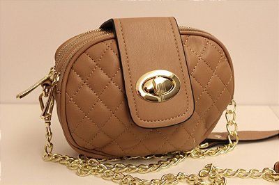 Baby bag oval em couro eco matelassê na cor nude