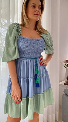 Vestido Gabi - Azul e Menta